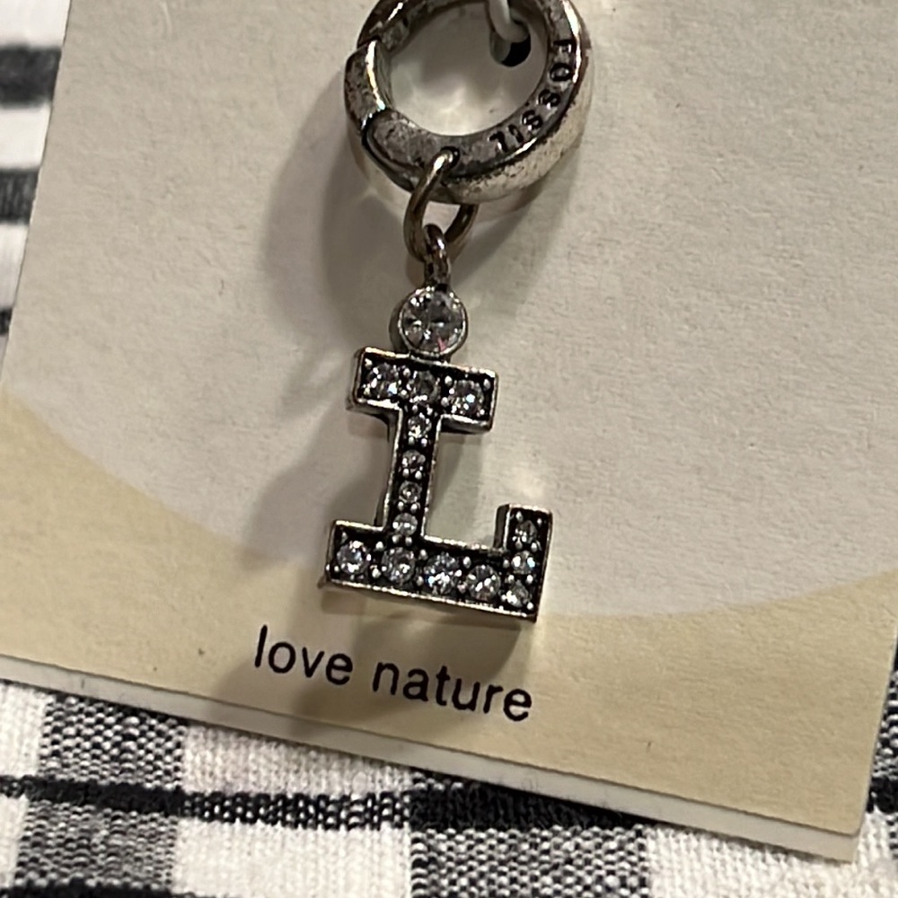 Silver Fossil Charm Letter L